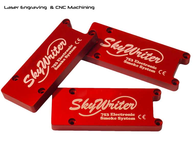CNC machined , red anodized aluminum covers with laser engraving